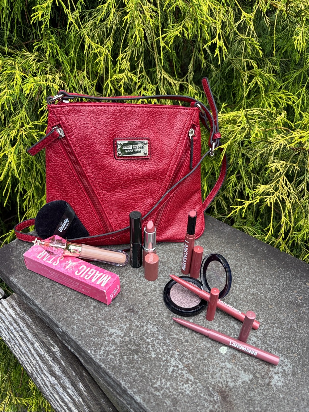 Nine West Red Pebbled Leather Crossbody + Beauty Bundle